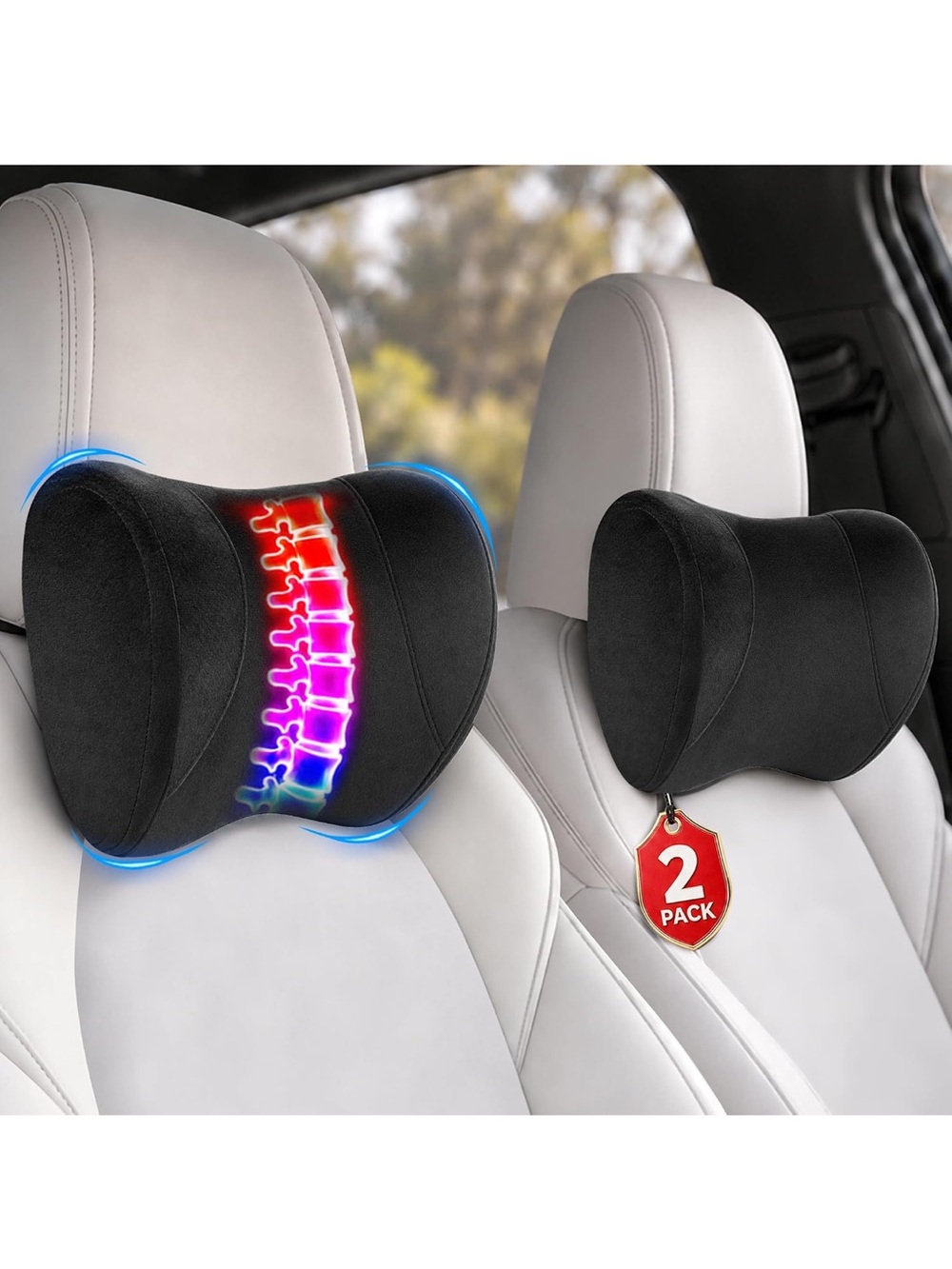 NEW CGW 2-Pack Memory Foam Car Neck Pillows Black